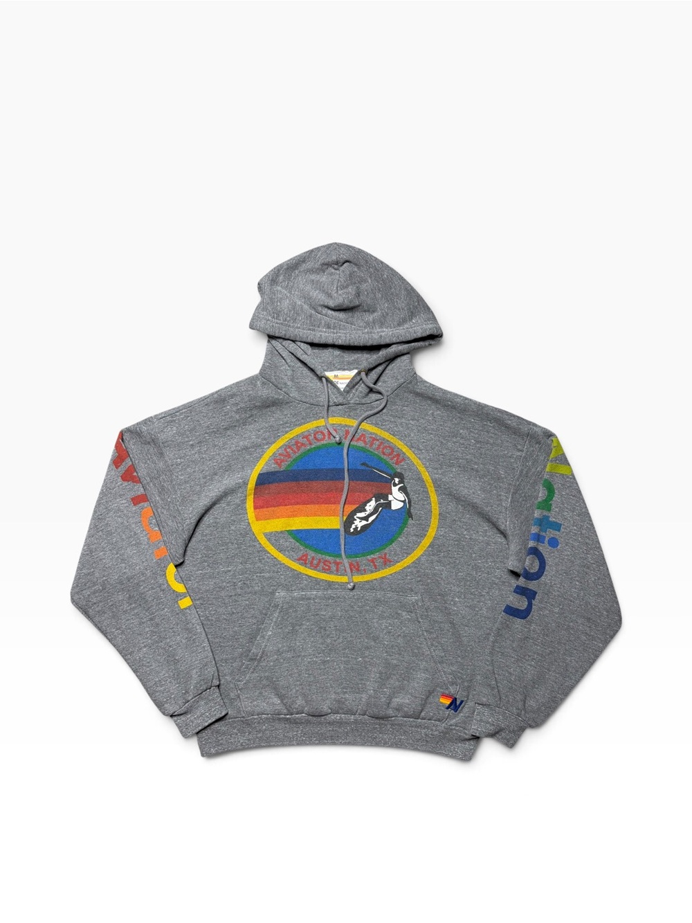 Aviator Nation Pullover Heather Grey Size M Logo Sleeve Accent